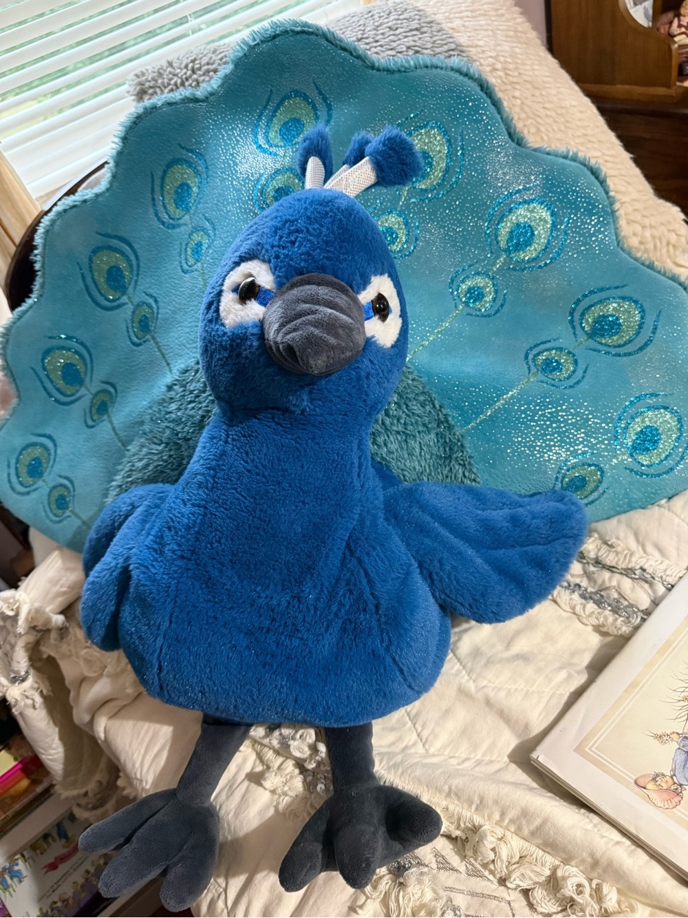 Peacock Plush extra Large 21x31 Inch Stuffed Animal Toy Blue Turquoise Glitter